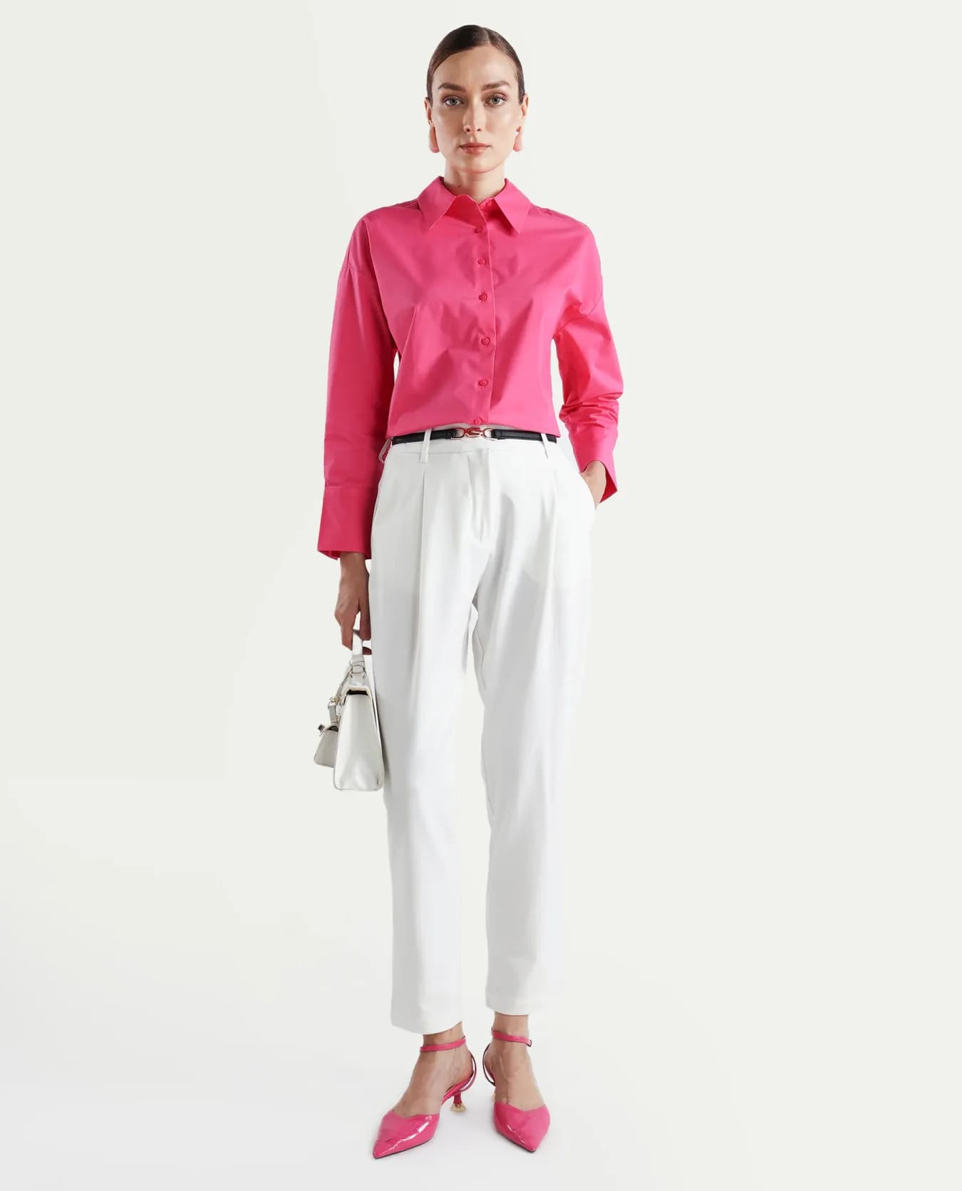 Women's White Formal Solid High Rise Trouser