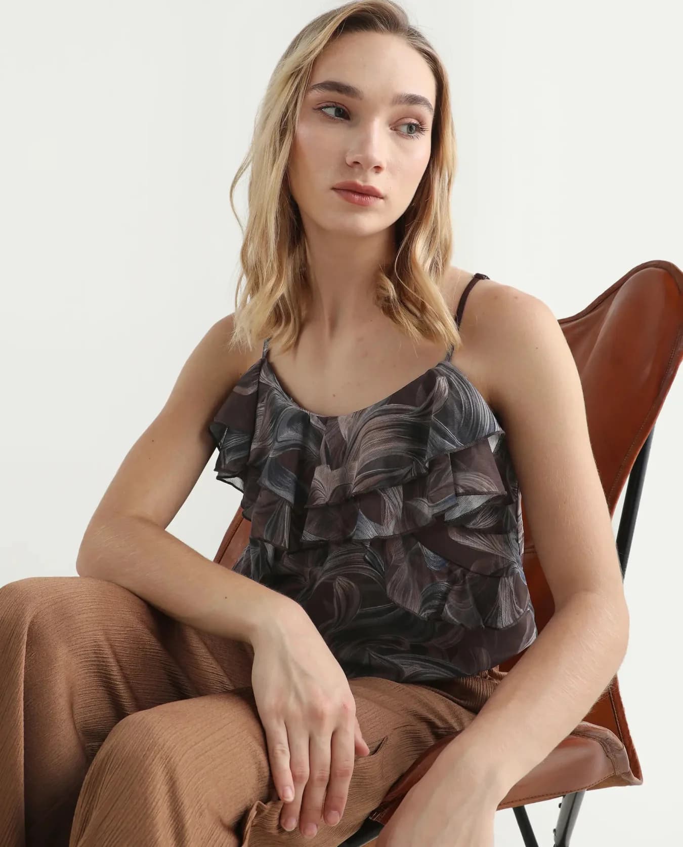 Women's Multicolor Casual Abstract Regular Fit Shoulder Strap Top