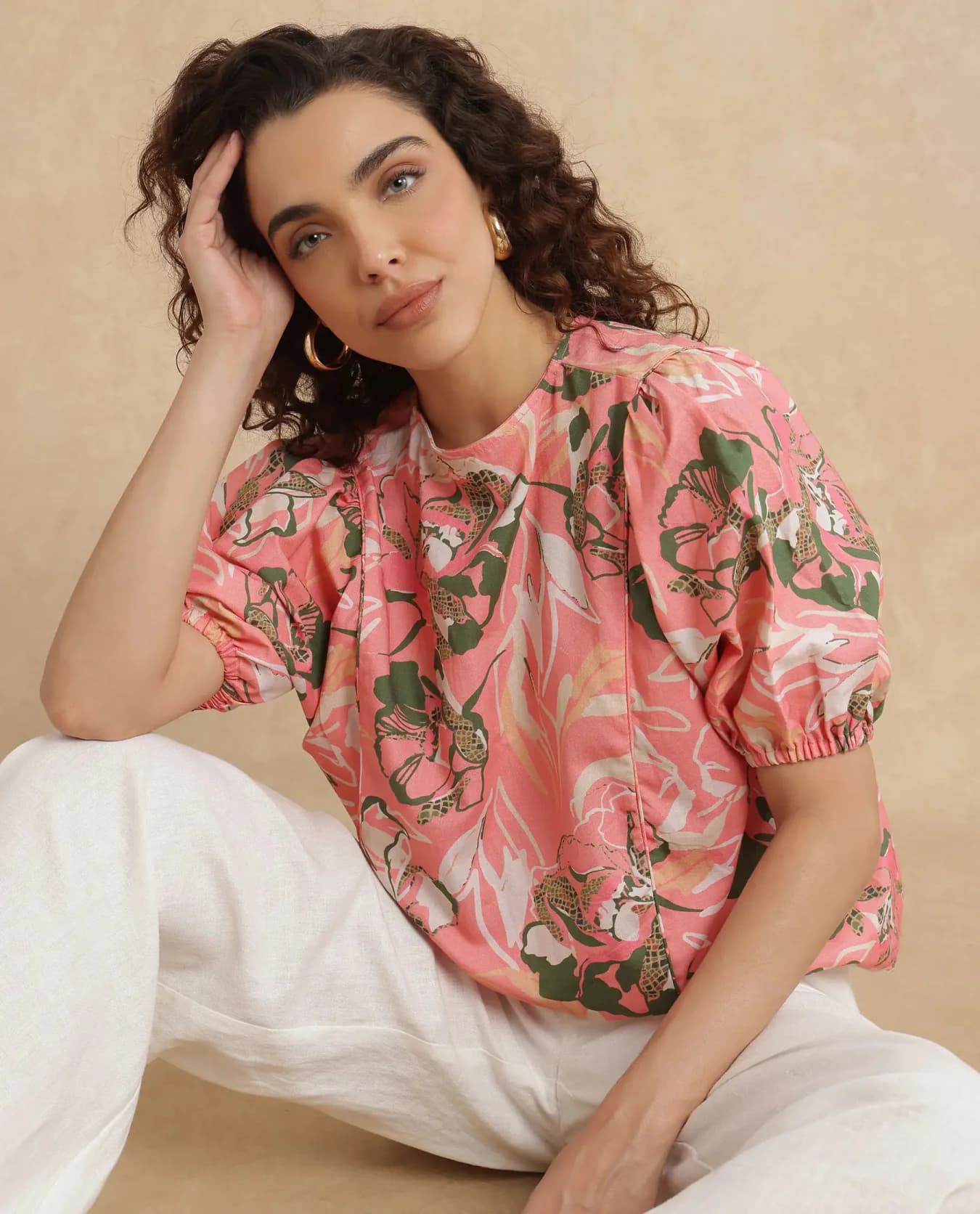 Women's Pink Casual Floral Regular Fit Top