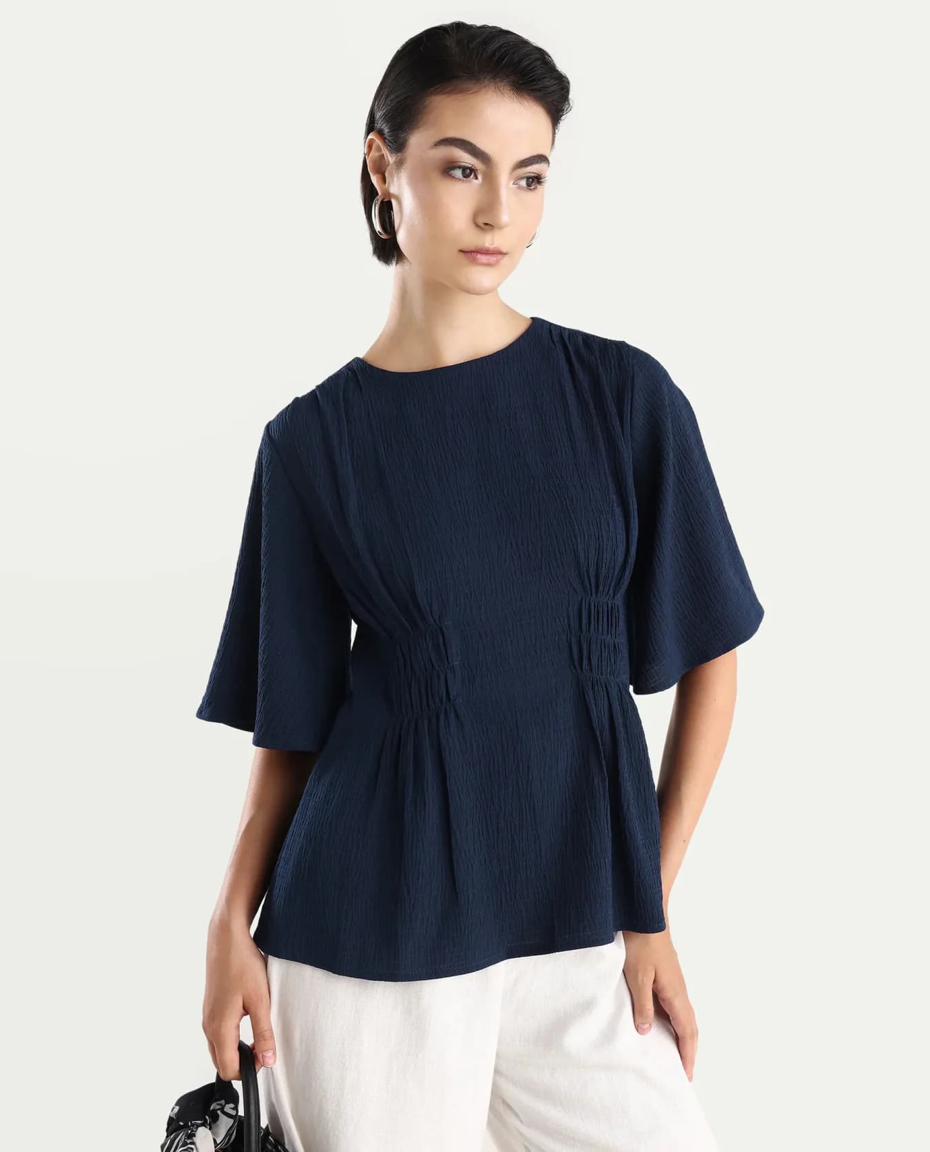 Women's Navy Casual Solid Regular Fit Top