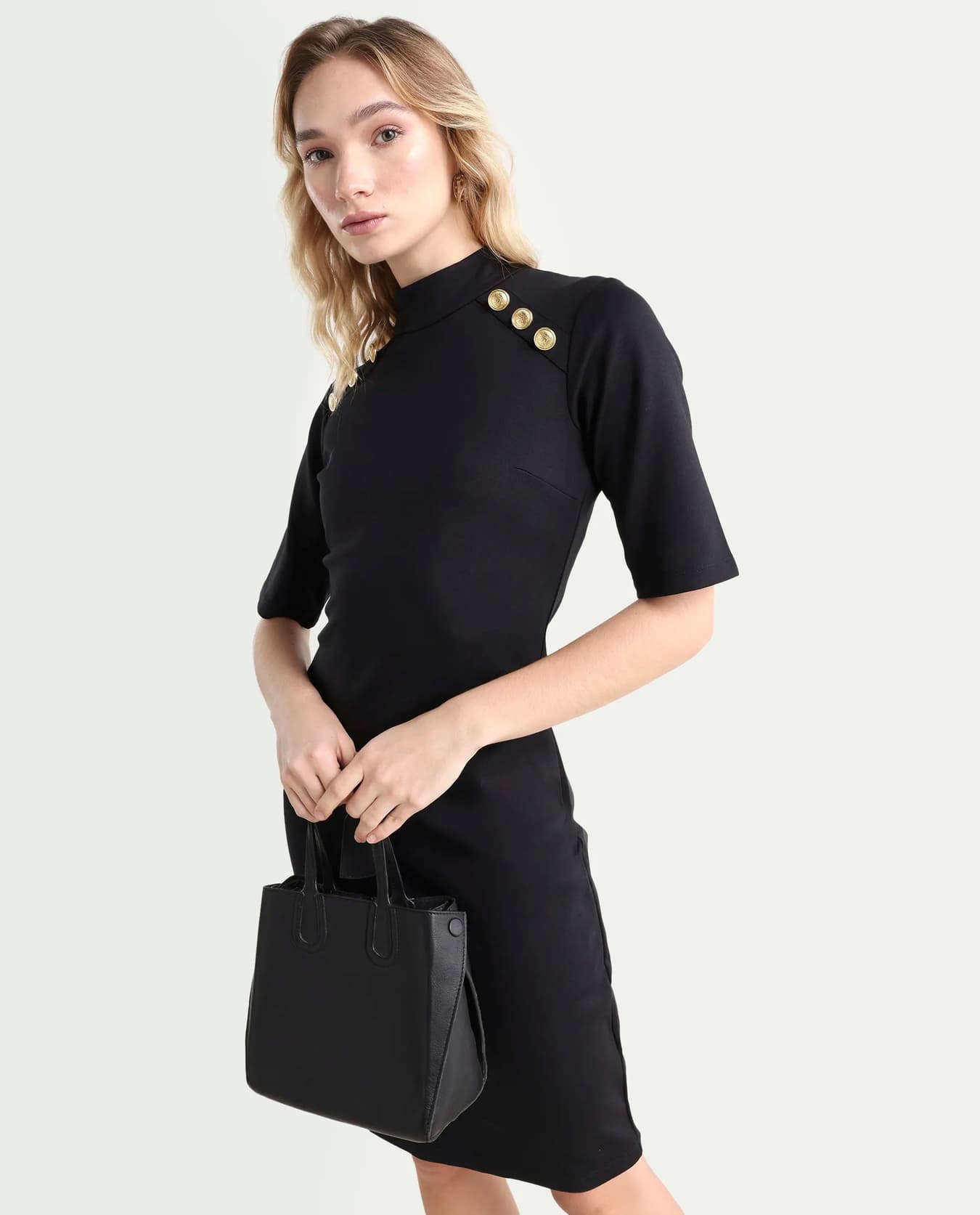 Women's Black Casual Solid Bodycon High Neck Dress