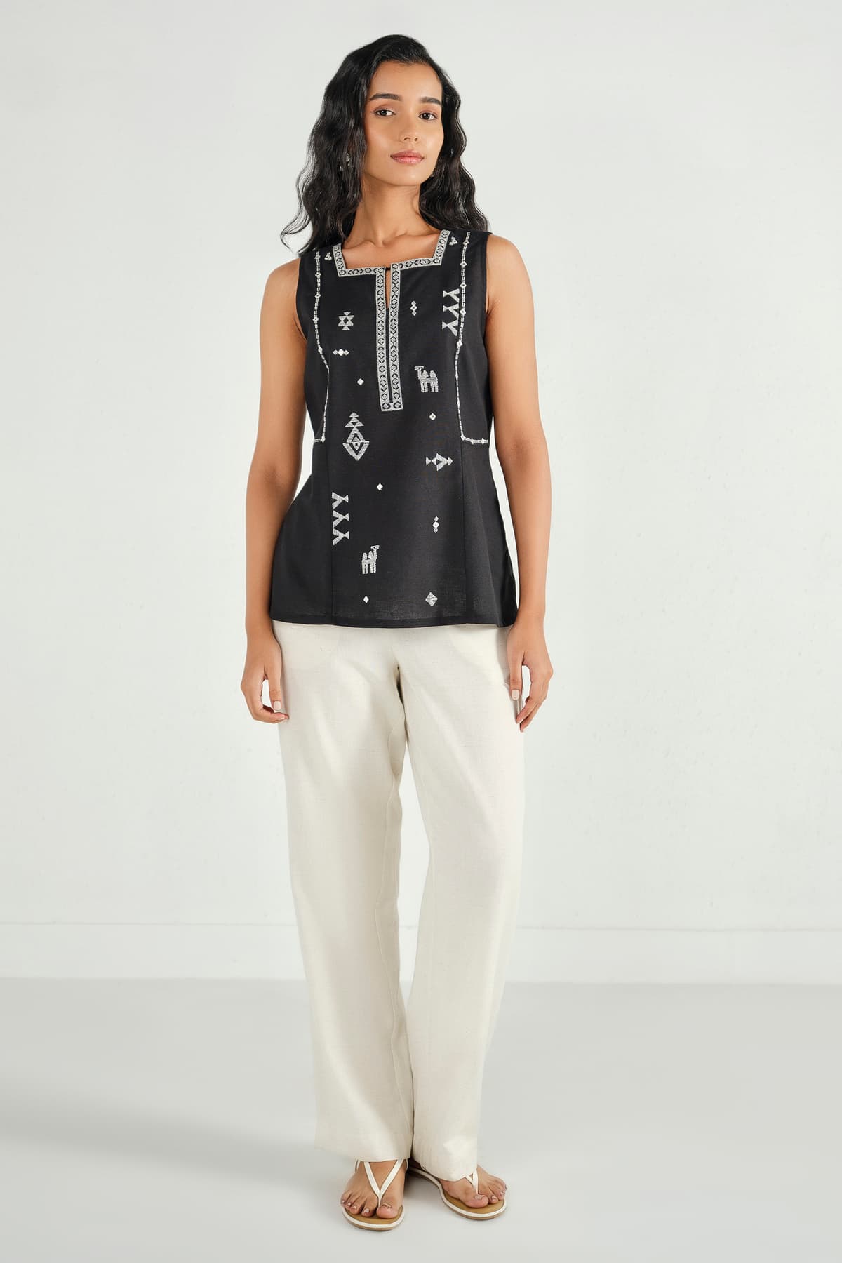 Women's Black Casual Embroidered Top