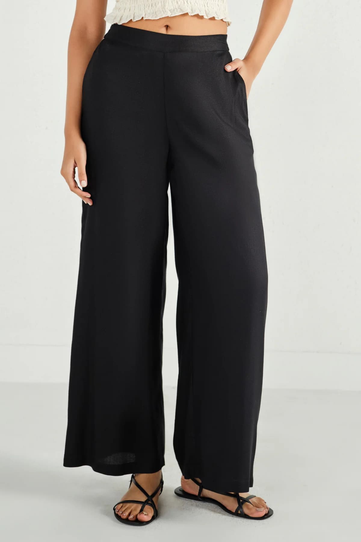 Women's Black Casual Solid Siyahi Palazzo Pant