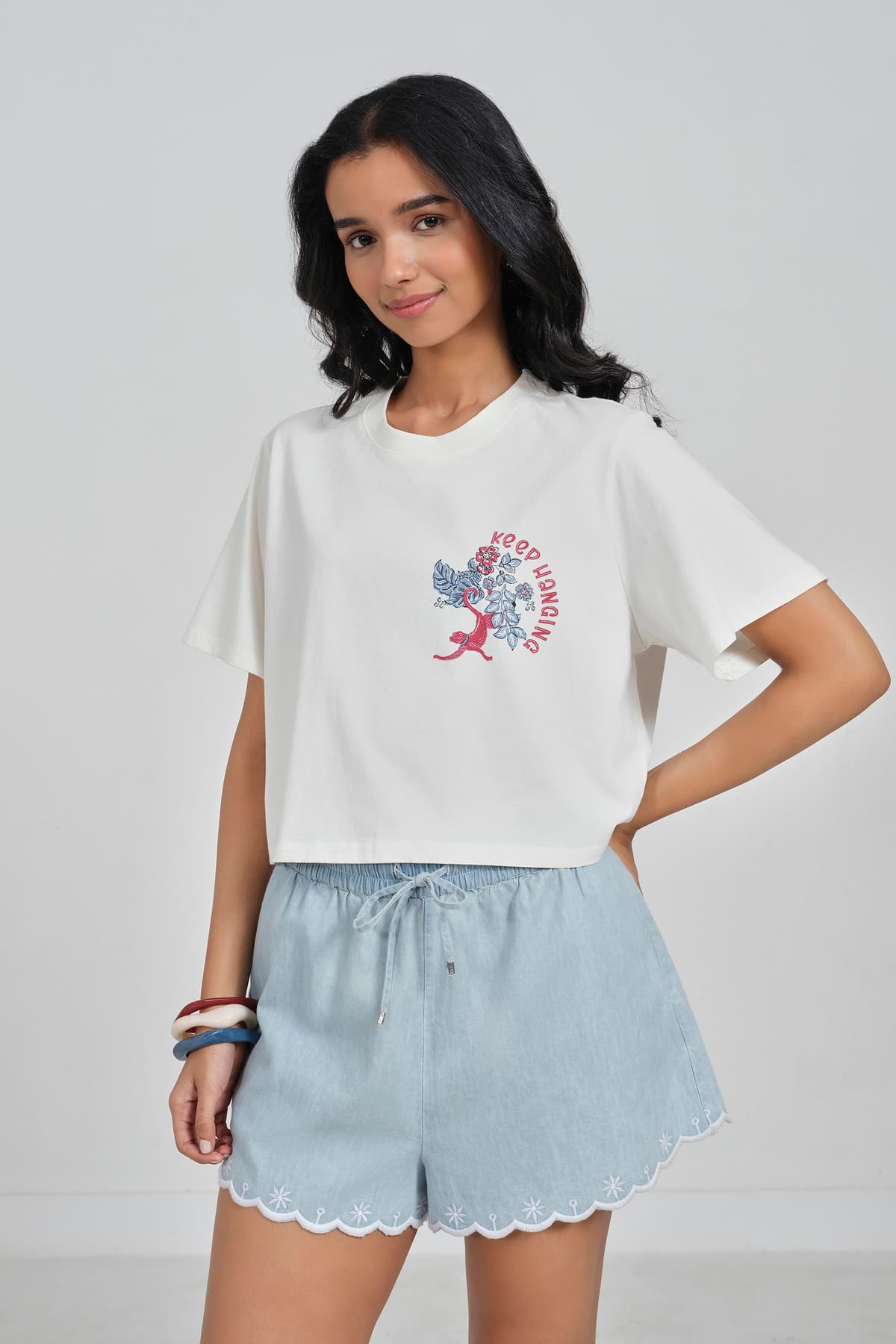 Women's Cream Casual Half Sleeves Round Neck Top