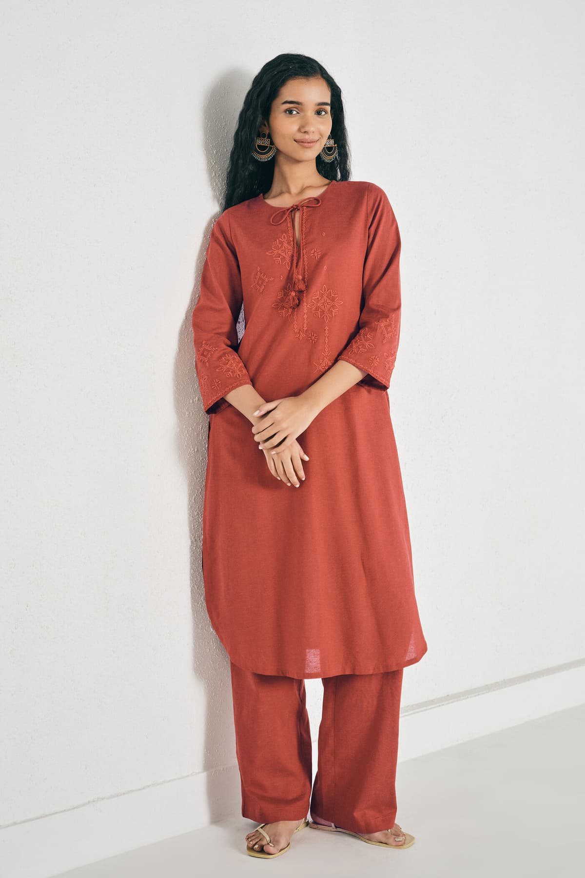 Women's Orange Casual Ethnic Kurta Sets