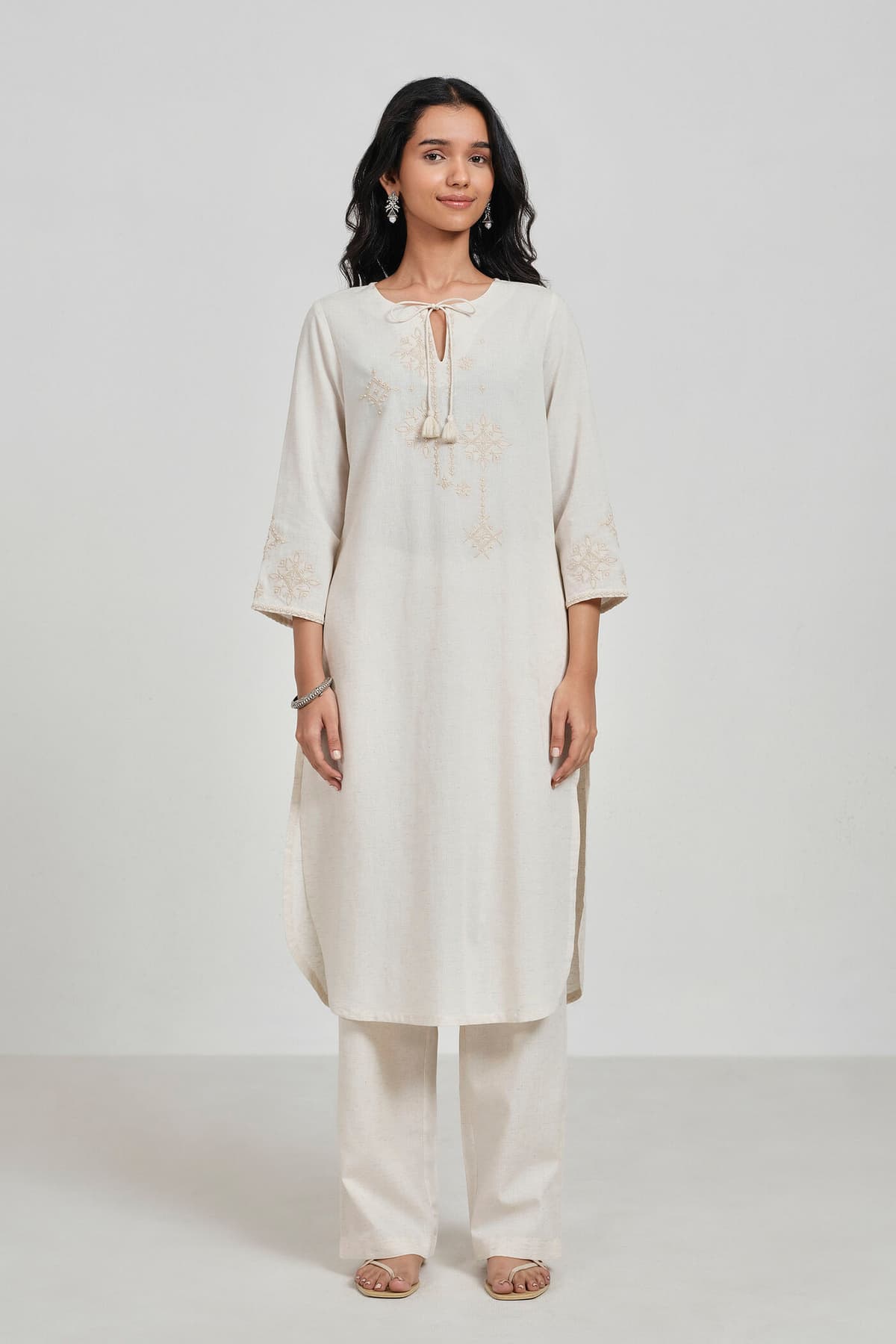 Women's Cream Casual Ethnic Kurta Sets