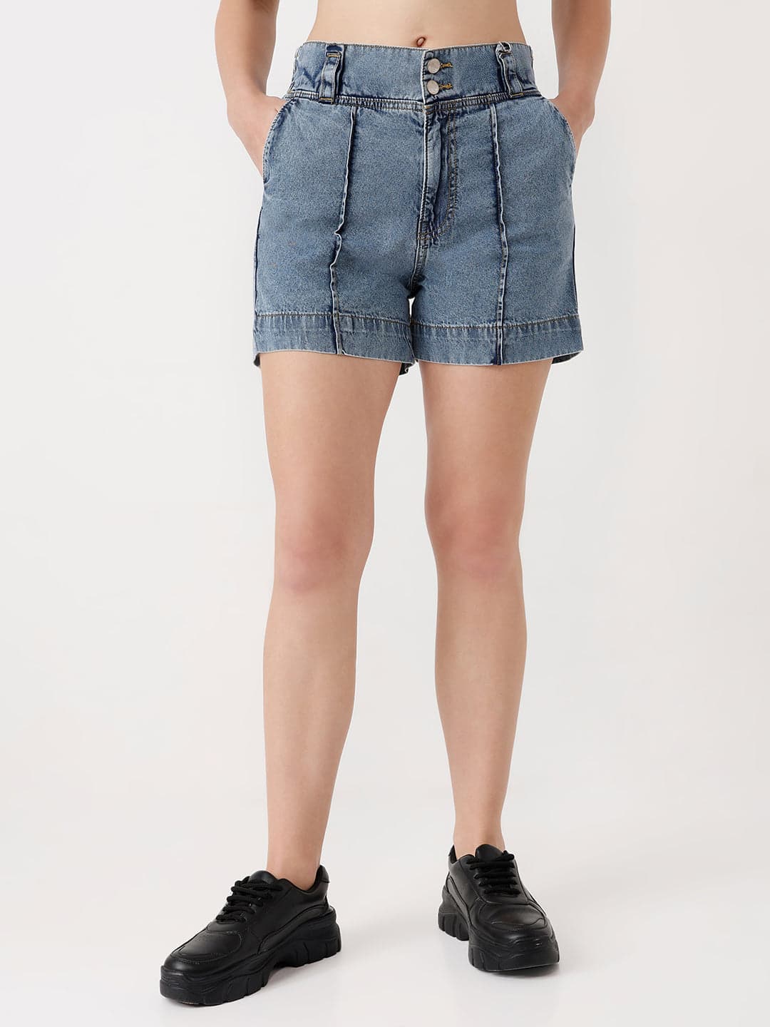 Women's Blue Casual High Rise Slim Fit Shorts