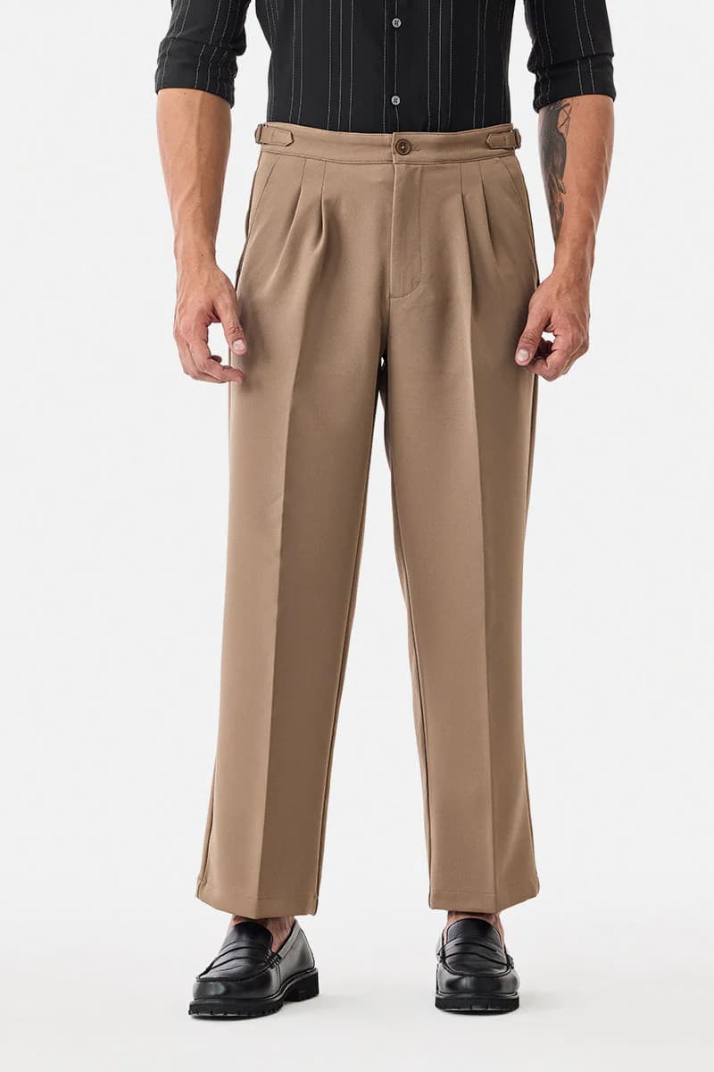 Men's Beige Casual Mid Rise Baggy Fit Trouser