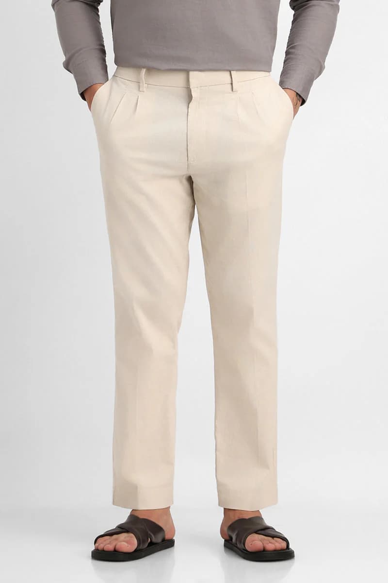 Men's Beige Casual Mid Rise Regular Fit Trouser