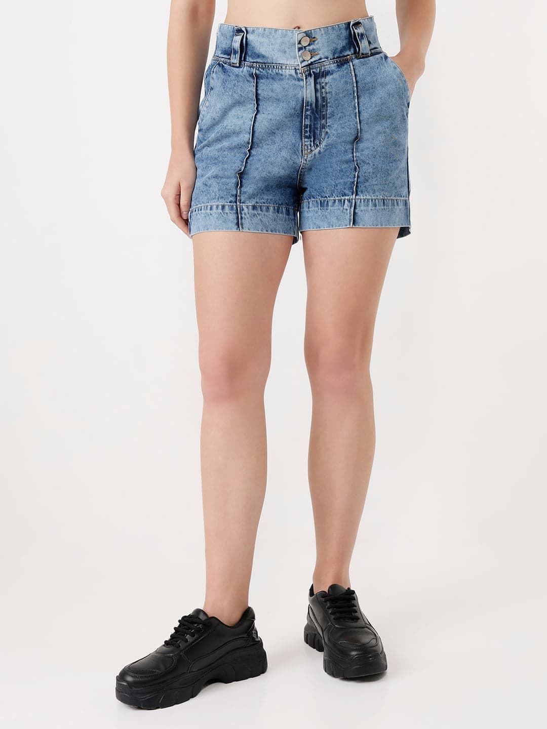 Women's Blue Casual High Rise Slim Fit Shorts