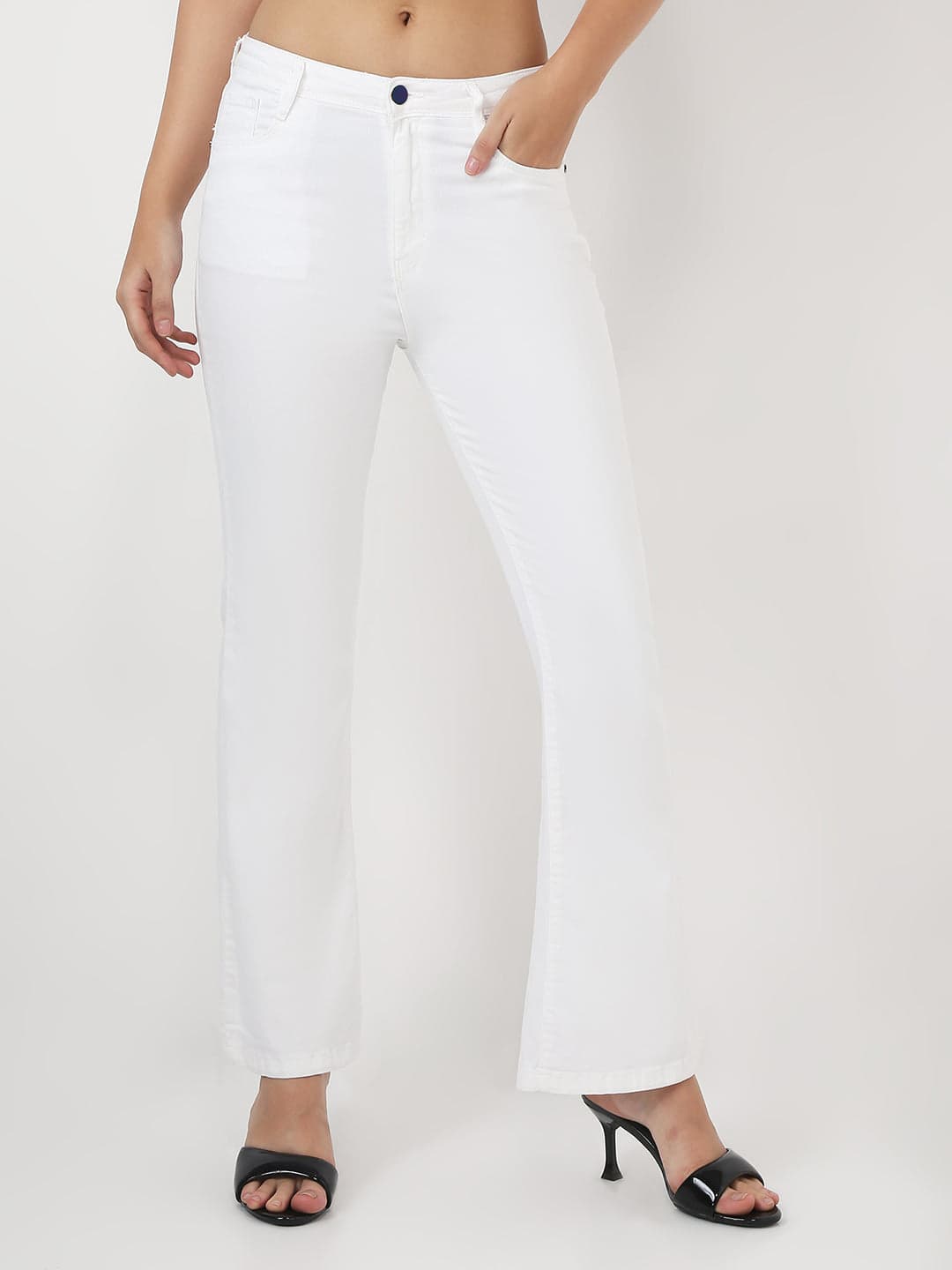 Women's White Casual High Rise Bootcut Fit Jeans