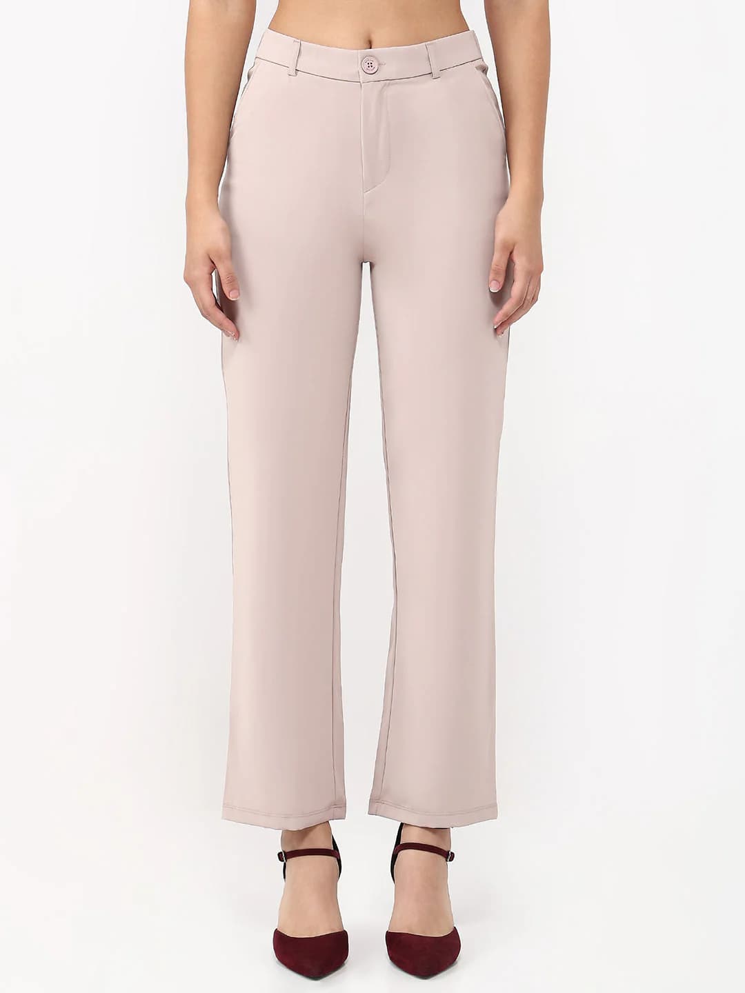 Women's Beige Casual High Rise Straight Fit Trouser