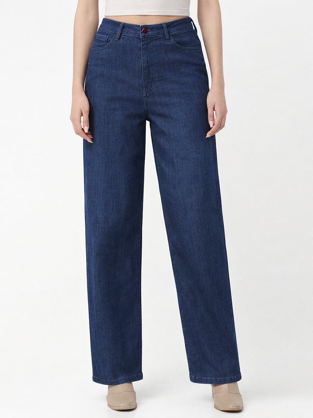 Women's Blue Casual High Rise Baggy Fit Jeans