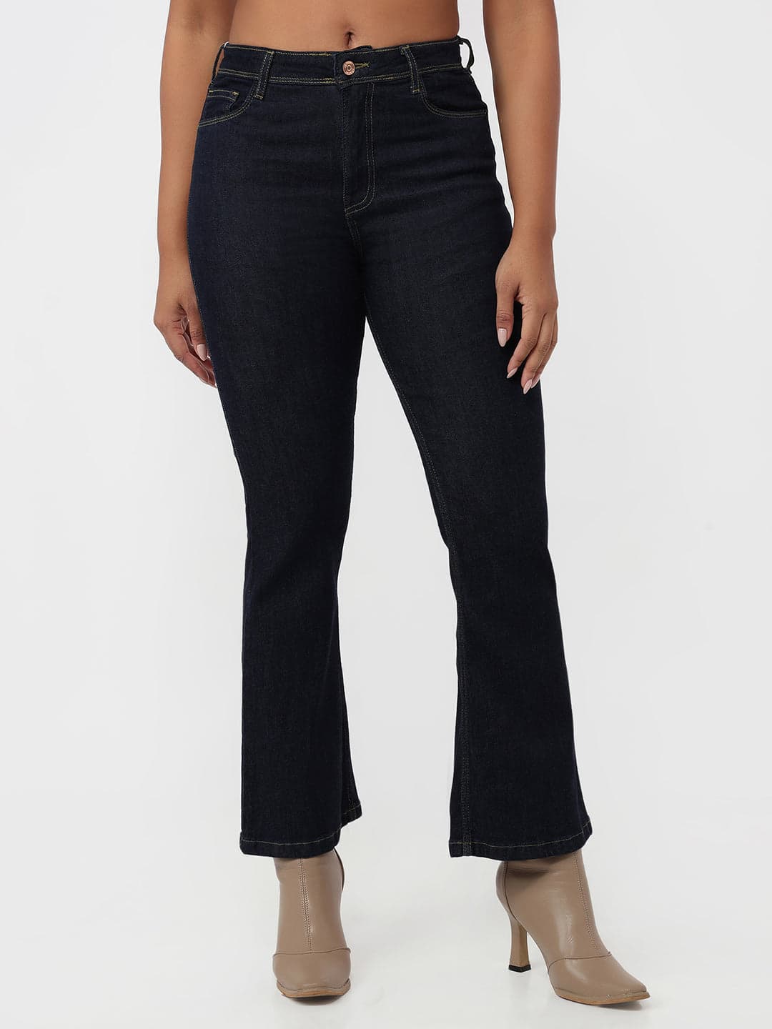 Women's Blue Casual High Rise Bootcut Fit Jeans