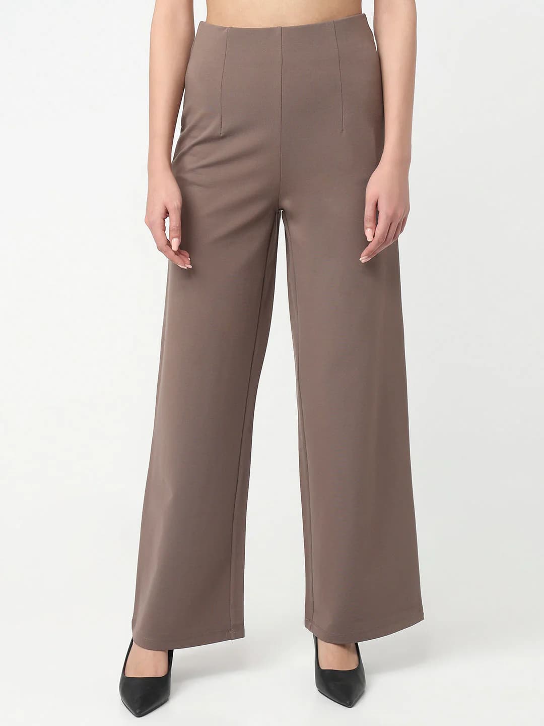 Women's Brown Casual High Rise Wide Leg Jeggings
