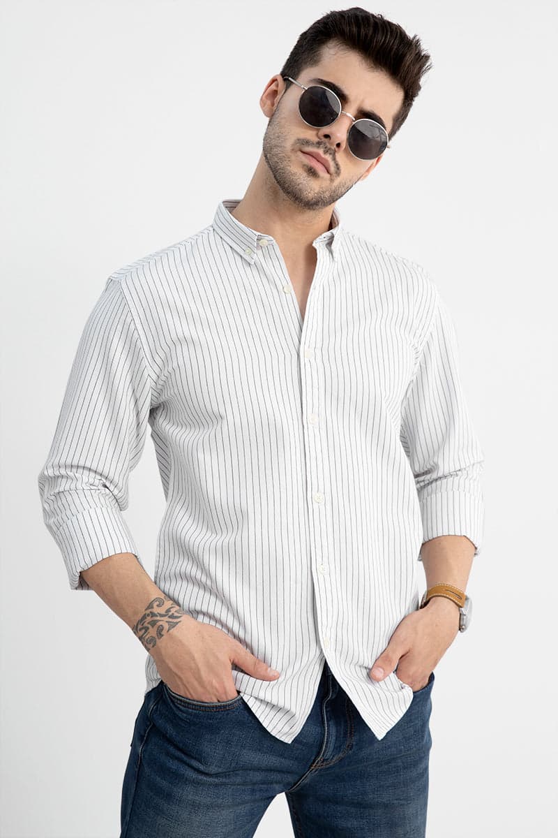 Men's White Casual Regular Length Full Sleeves Shirt