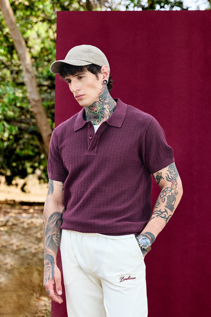 Men's Red Casual Regular Length Half Sleeves Polo Tshirt