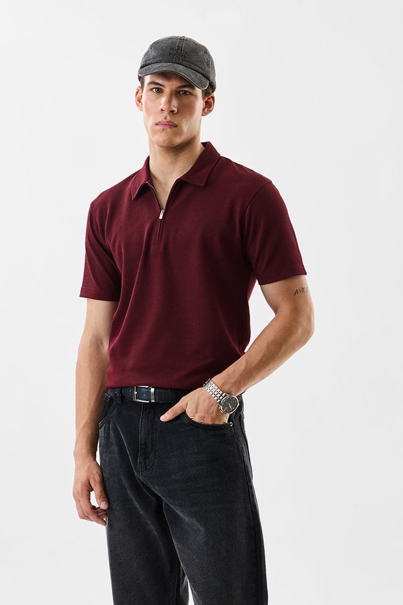 Men's Red Casual Regular Length Half Sleeves Polo Tshirt