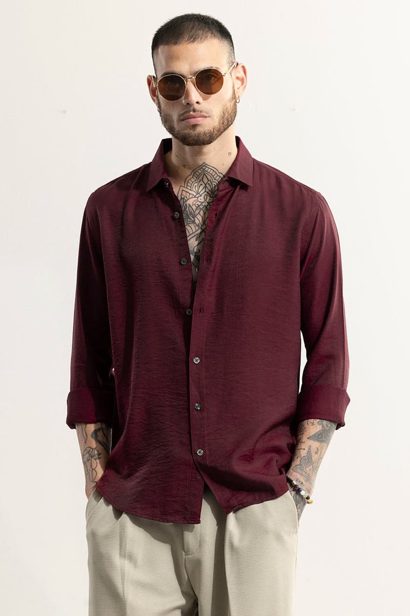 Men's Red Casual Regular Length Full Sleeves Shirt