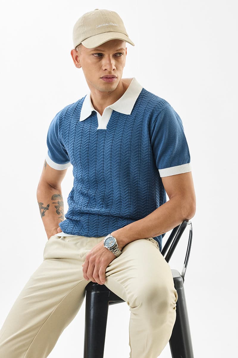 Men's Blue Casual Regular Length Half Sleeves Polo Tshirt
