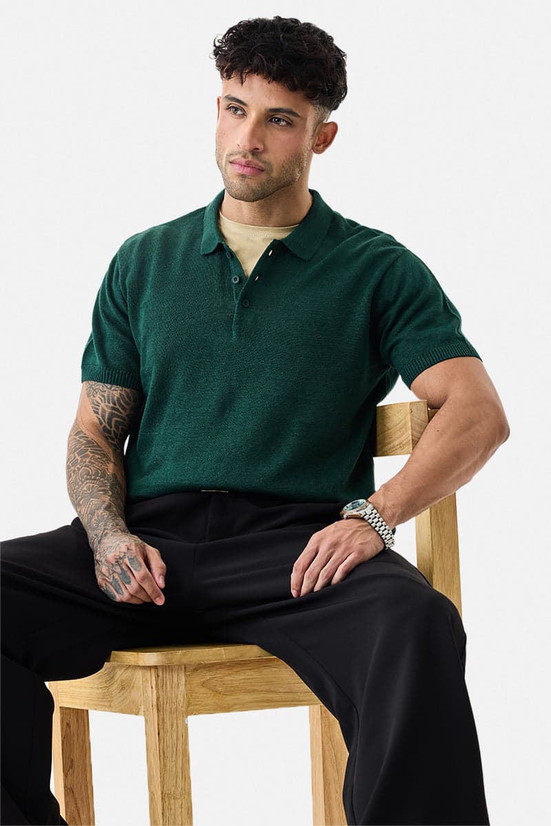 Men's Green Casual Regular Length Half Sleeves Polo Tshirt