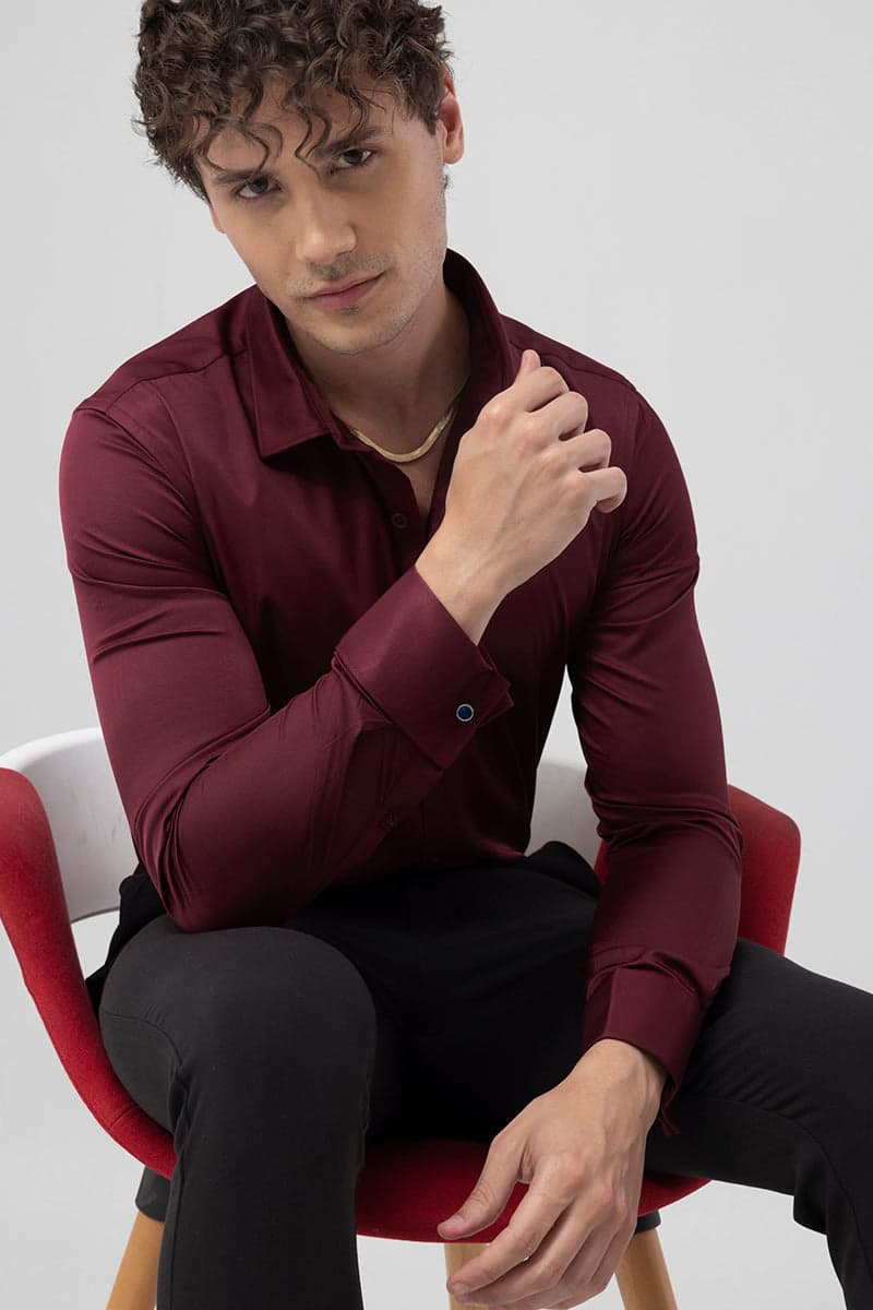 Men's Red Festive Regular Length Full Sleeves Shirt
