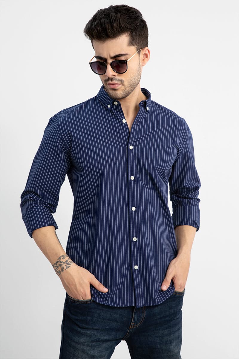 Men's Blue Casual Regular Length Full Sleeves Shirt