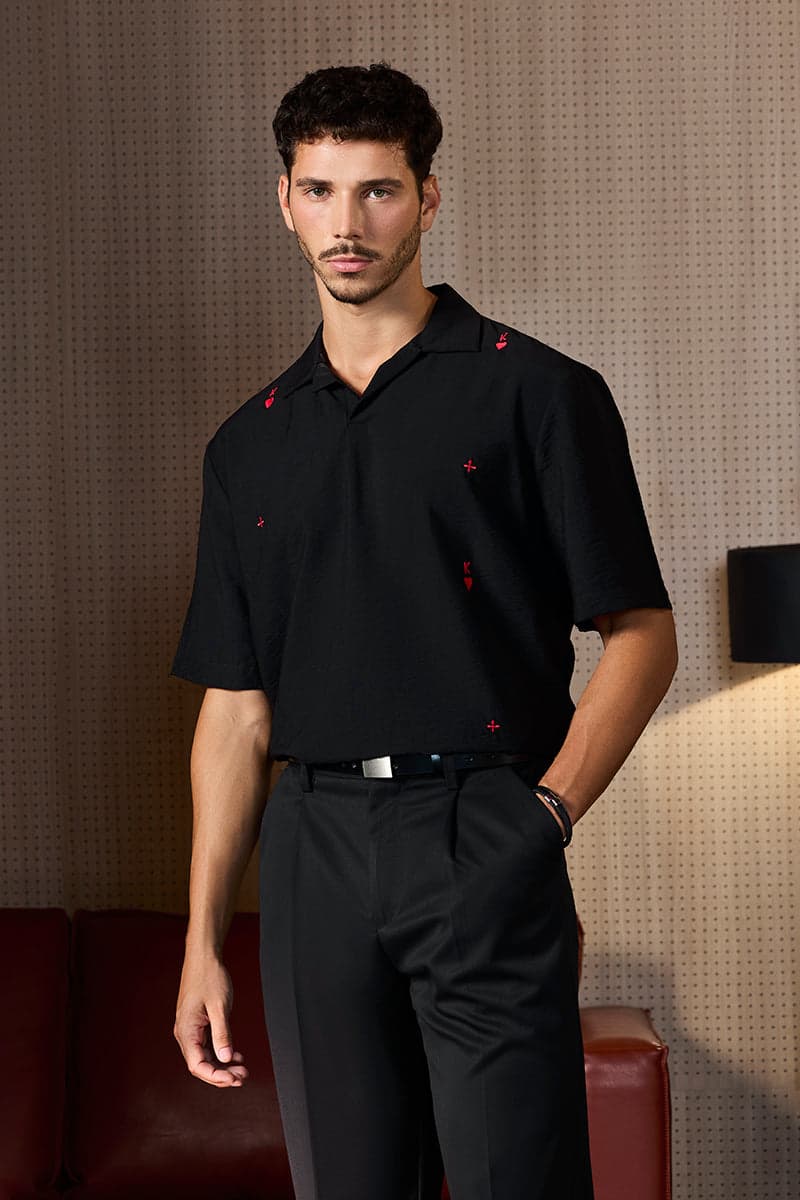 Men's Black Casual Regular Length Half Sleeves Shirt