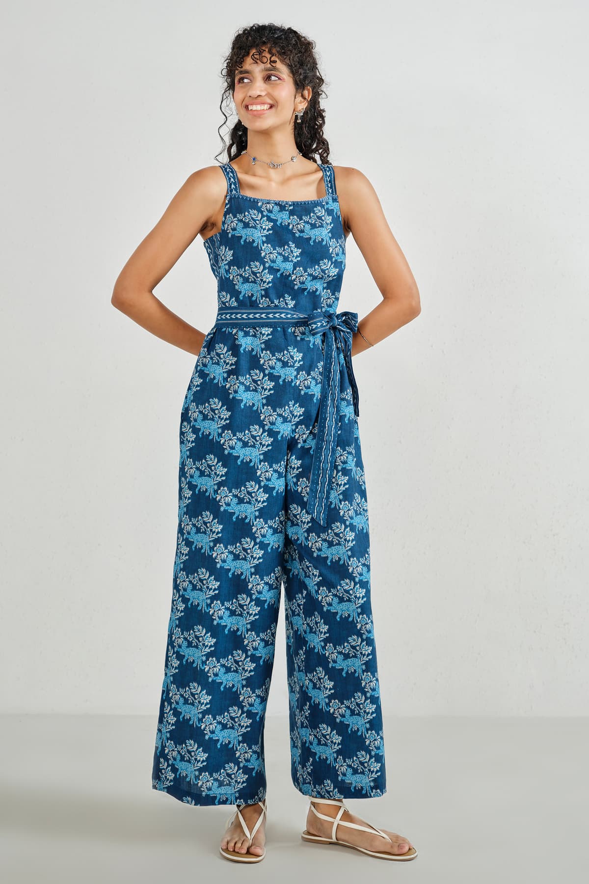 Women's Blue Casual Printed Jumpsuit