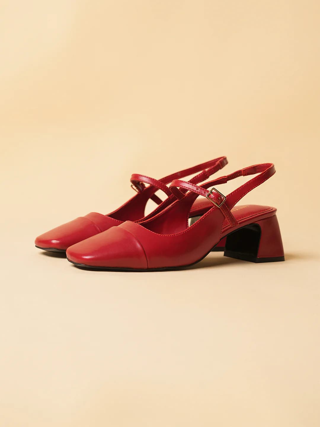 Women's Red Casual Polyurethane Square Toe Mary Janes Heels