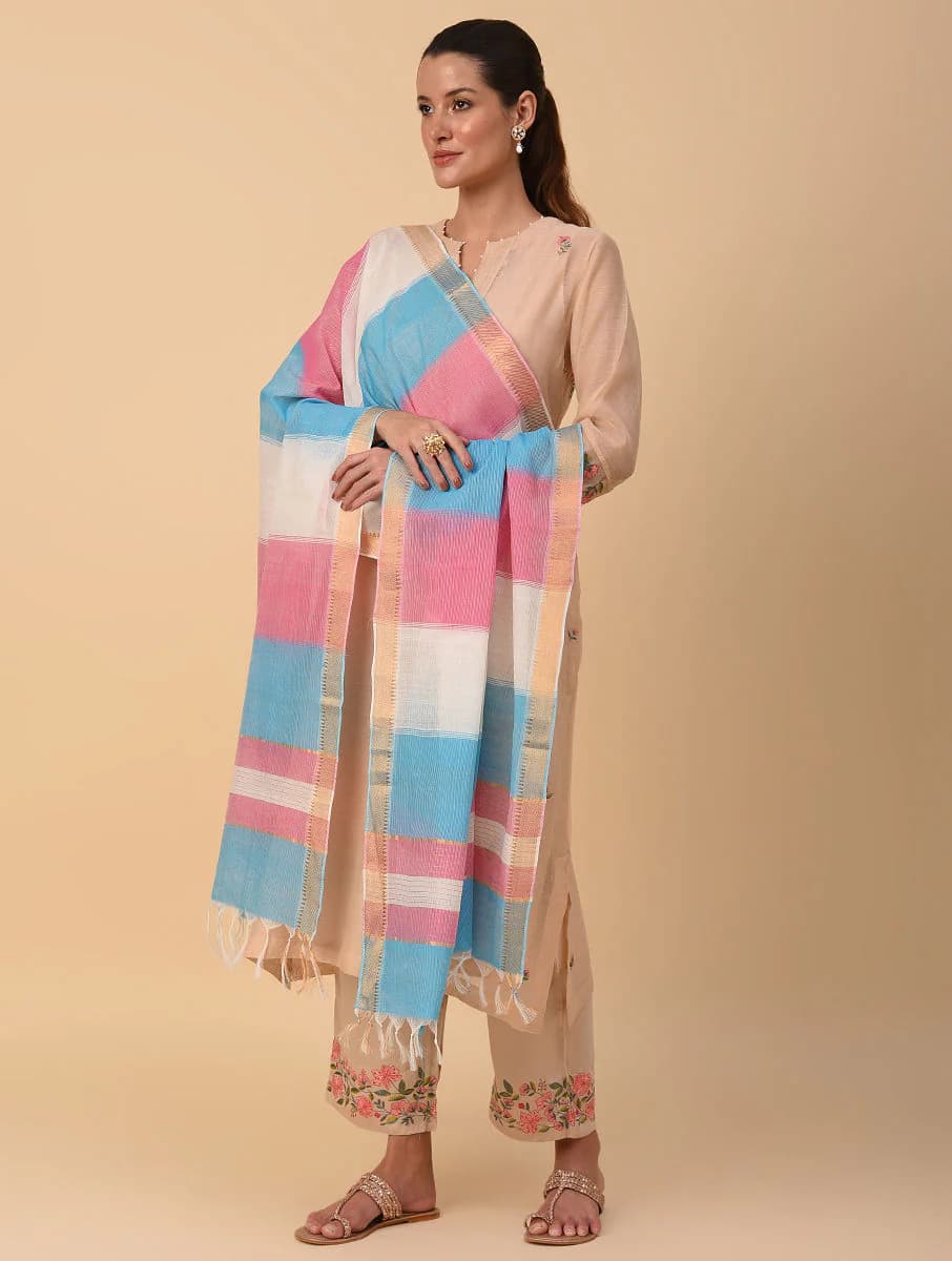 Women's Multicolor Cotton Colorblock Hand Woven Dupatta