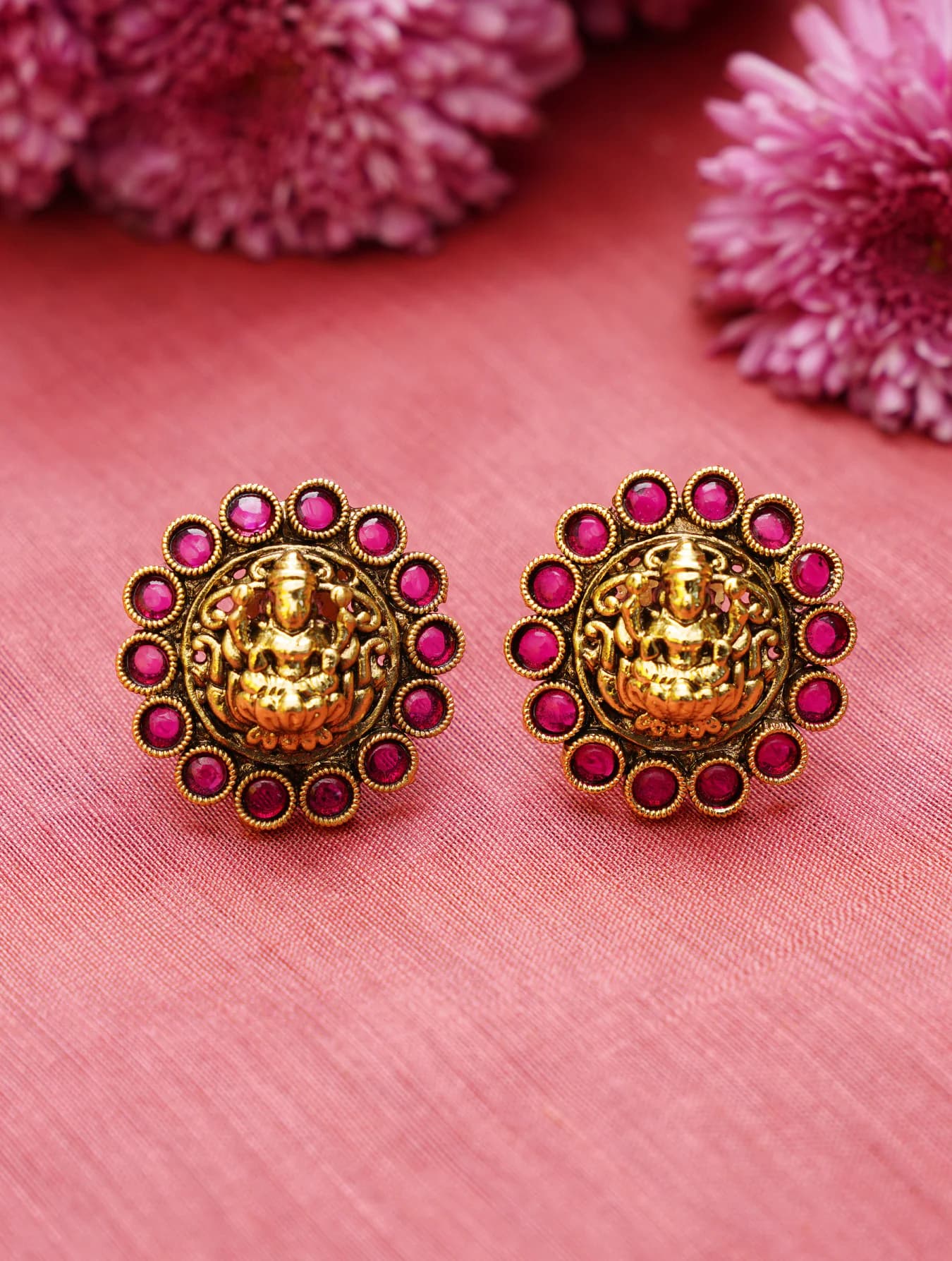 Women's Festive Wear Gold Plated Temple Brass Top Earring
