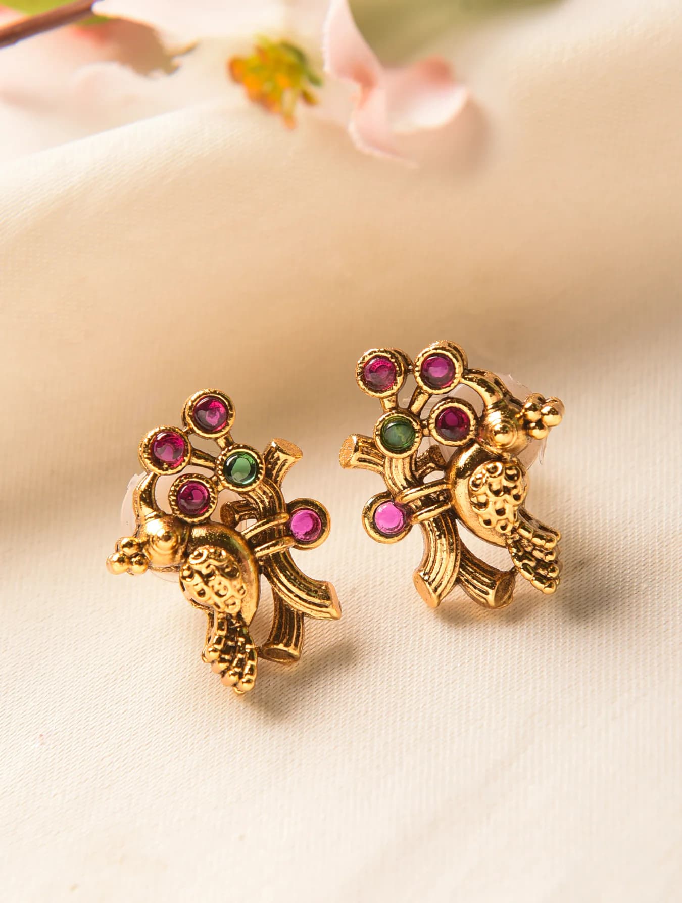 Women's Festive Wear Gold Plated Temple Brass Top Earring