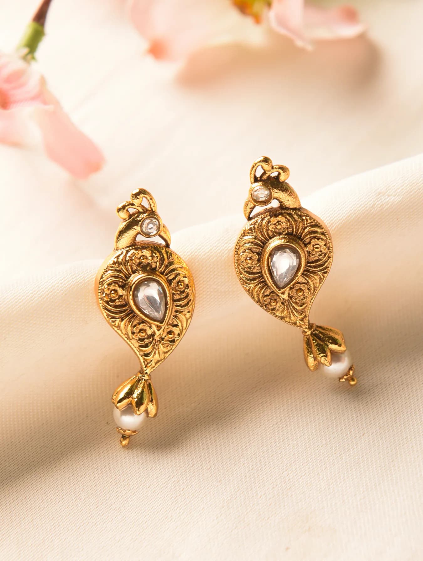 Women's Festive Wear Gold Plated Temple Brass Top Earring