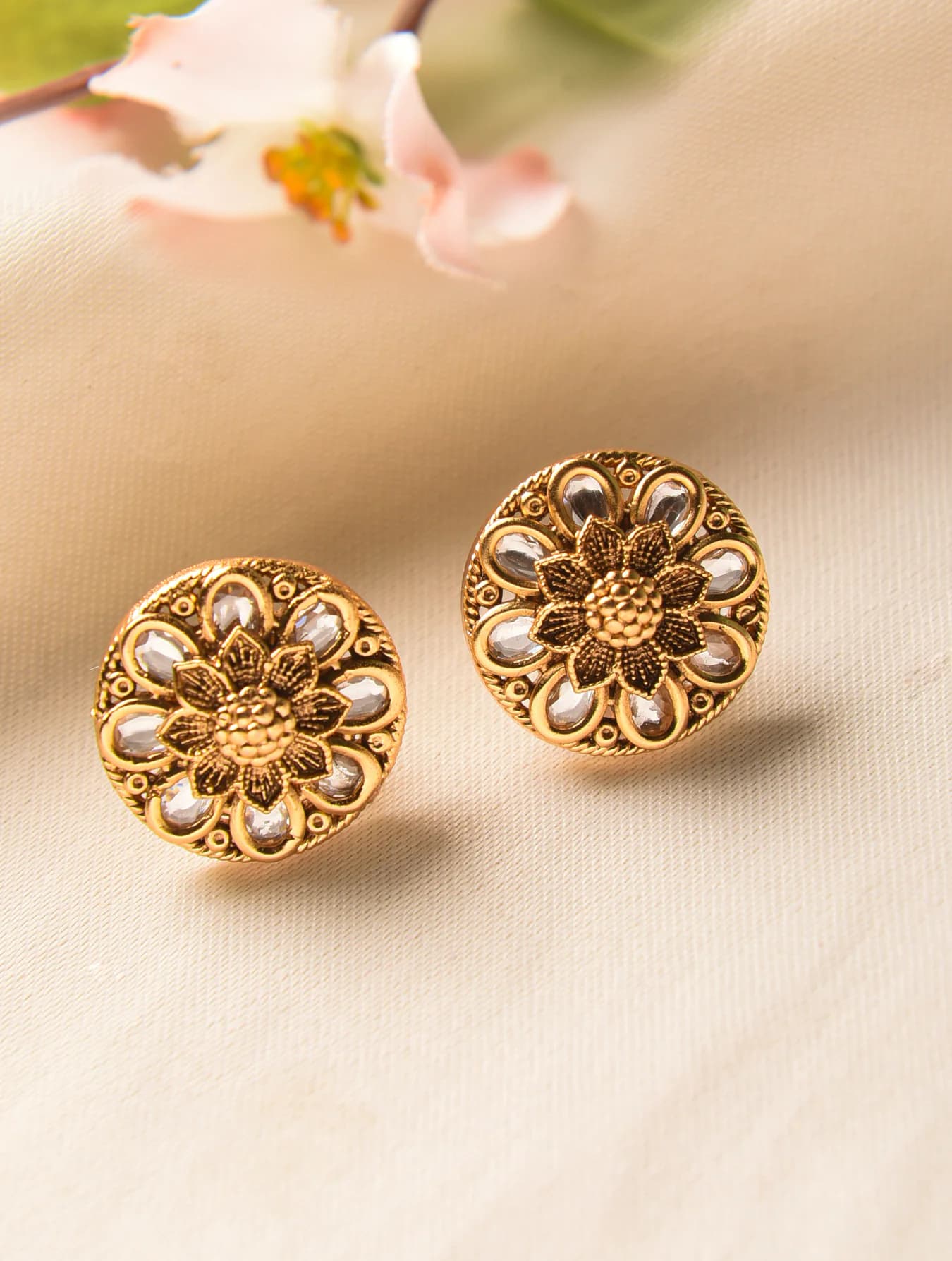 Women's Festive Wear Gold Plated Temple Brass Studs