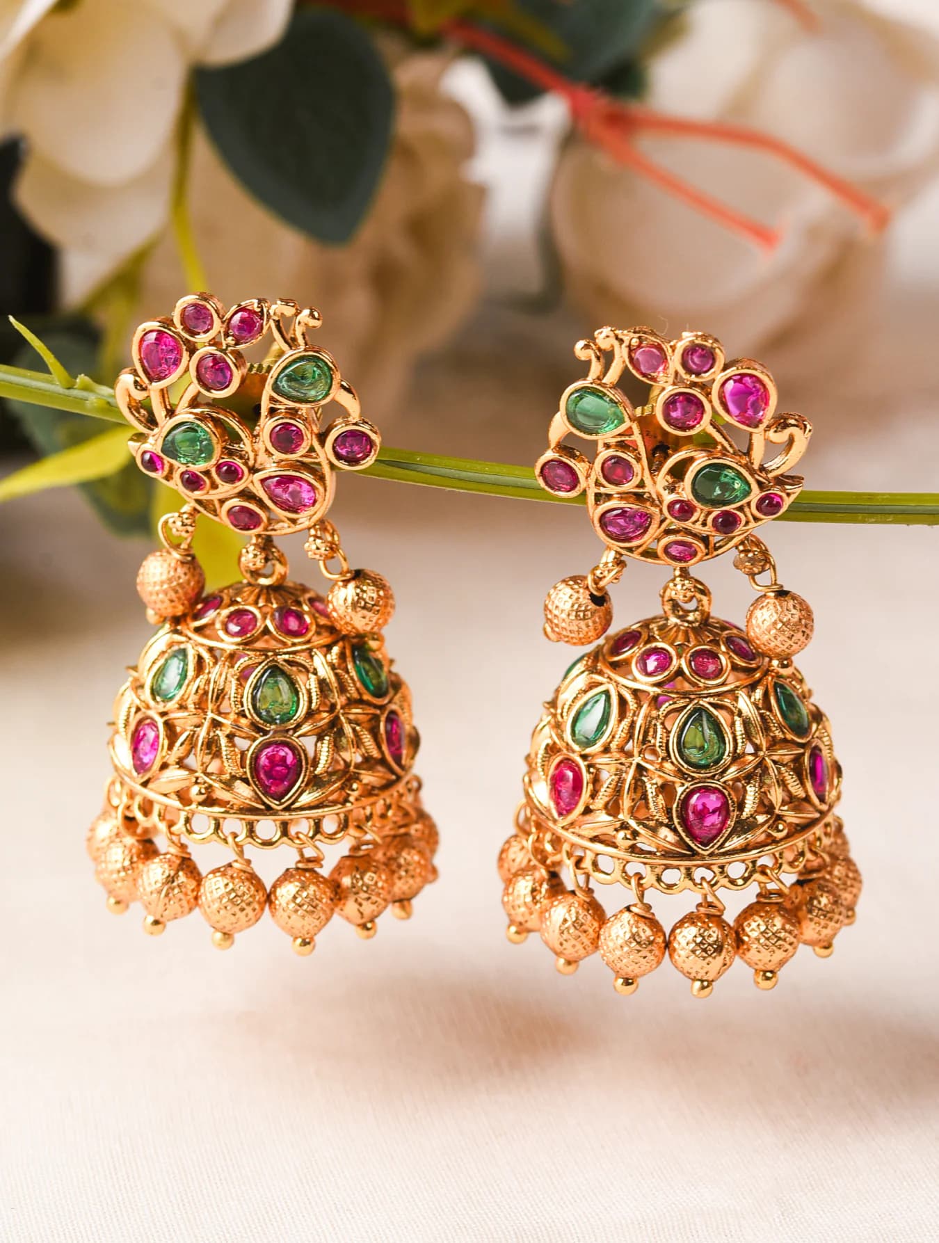 Women's Festive Wear Gold Plated Temple Brass Jhumki Earring