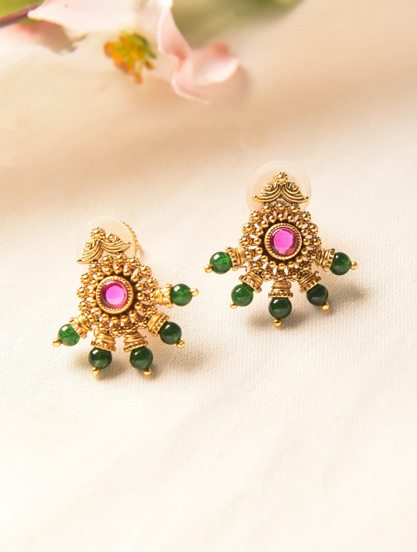 Women's Festive Wear Gold Plated Temple Brass Top Earring