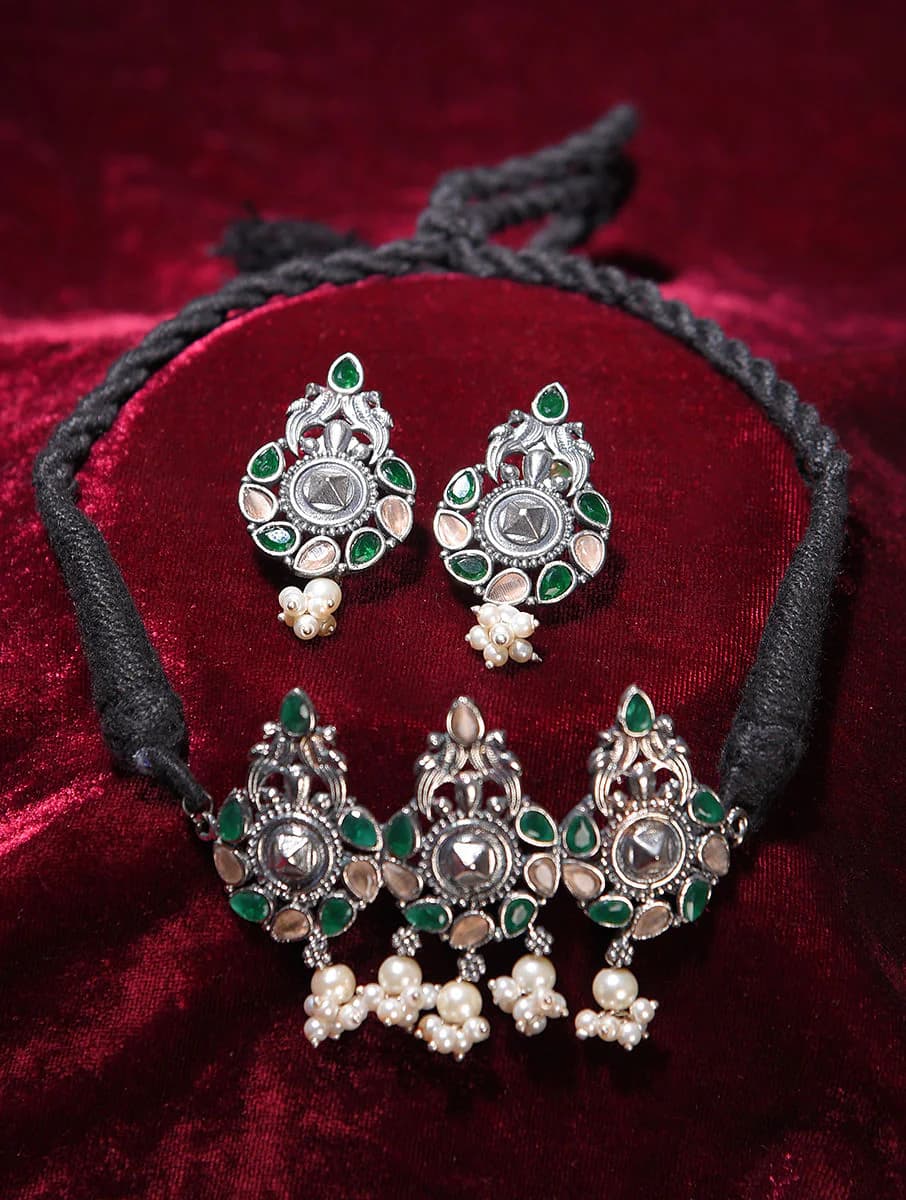 Women's Party Wear Silver Plated Tribal Brass Necklace