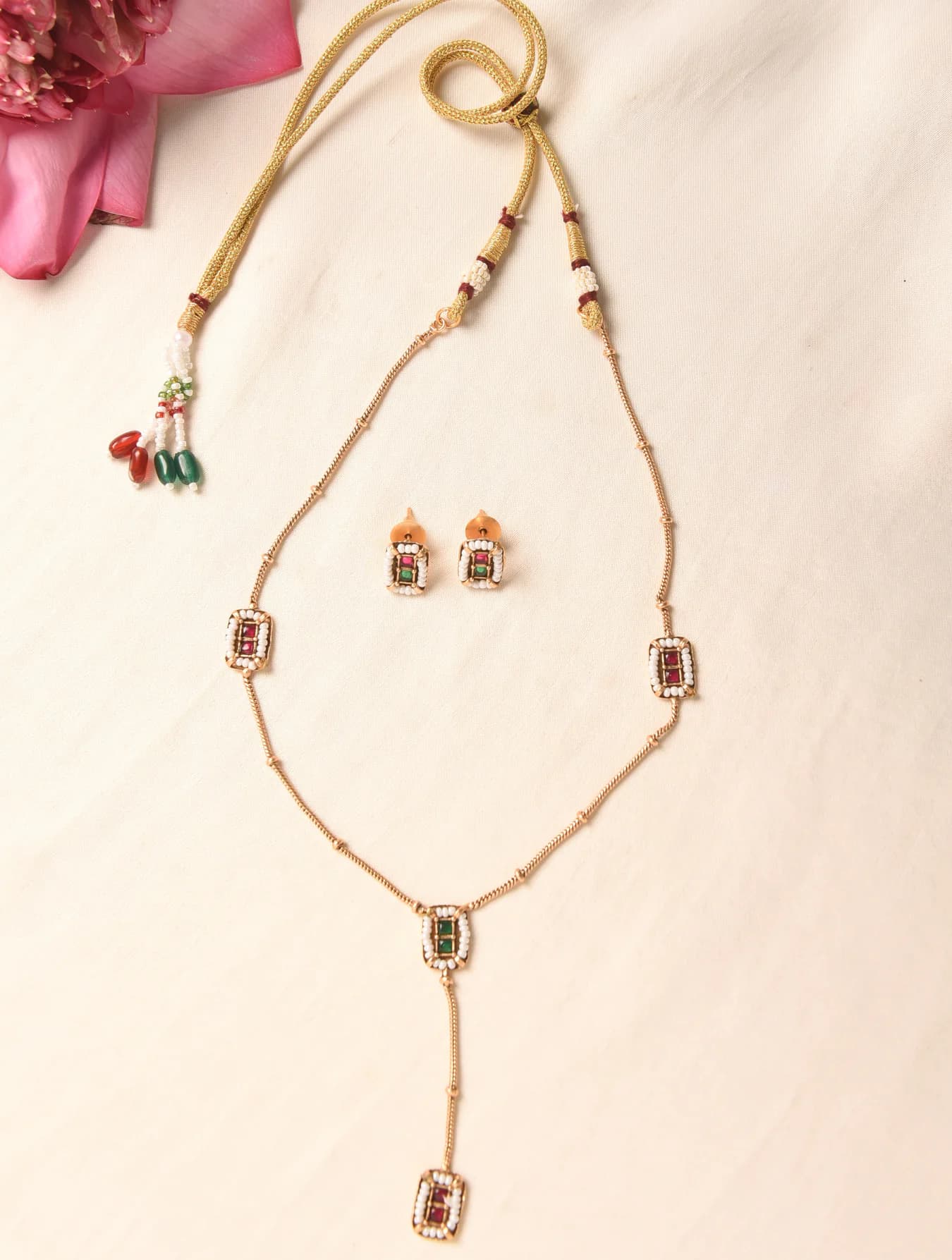 Women's Festive Wear Gold Plated Brass Necklace Set