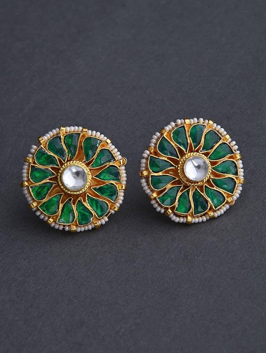 Women's Festive Wear Gold Plated Kundan Brass Studs