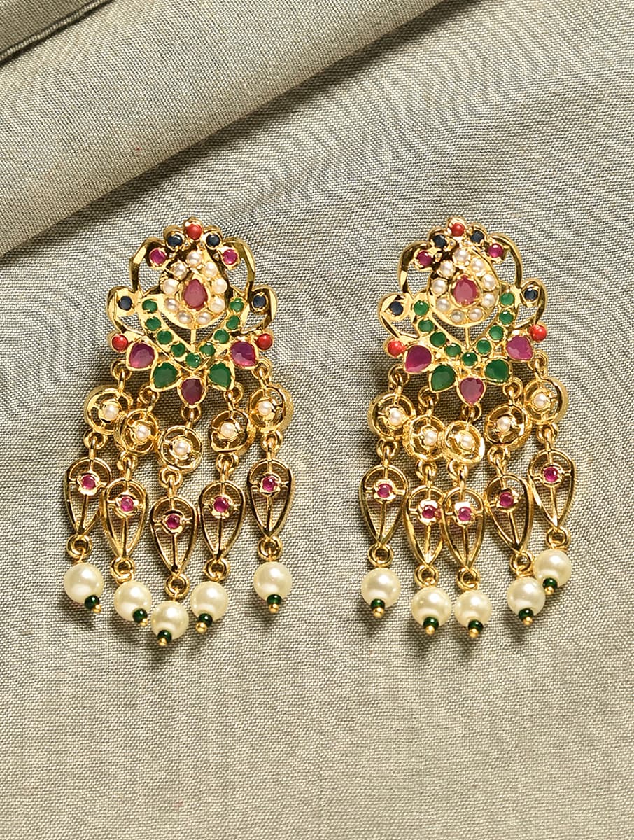 Women's Festive Wear Gold Plated Jadau Brass Dangler Earring