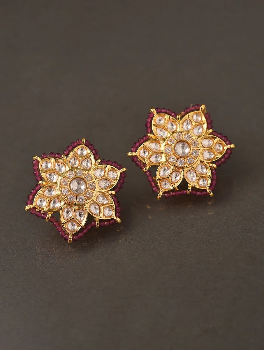 Women's Festive Wear Gold Plated Kundan Brass Top Earring