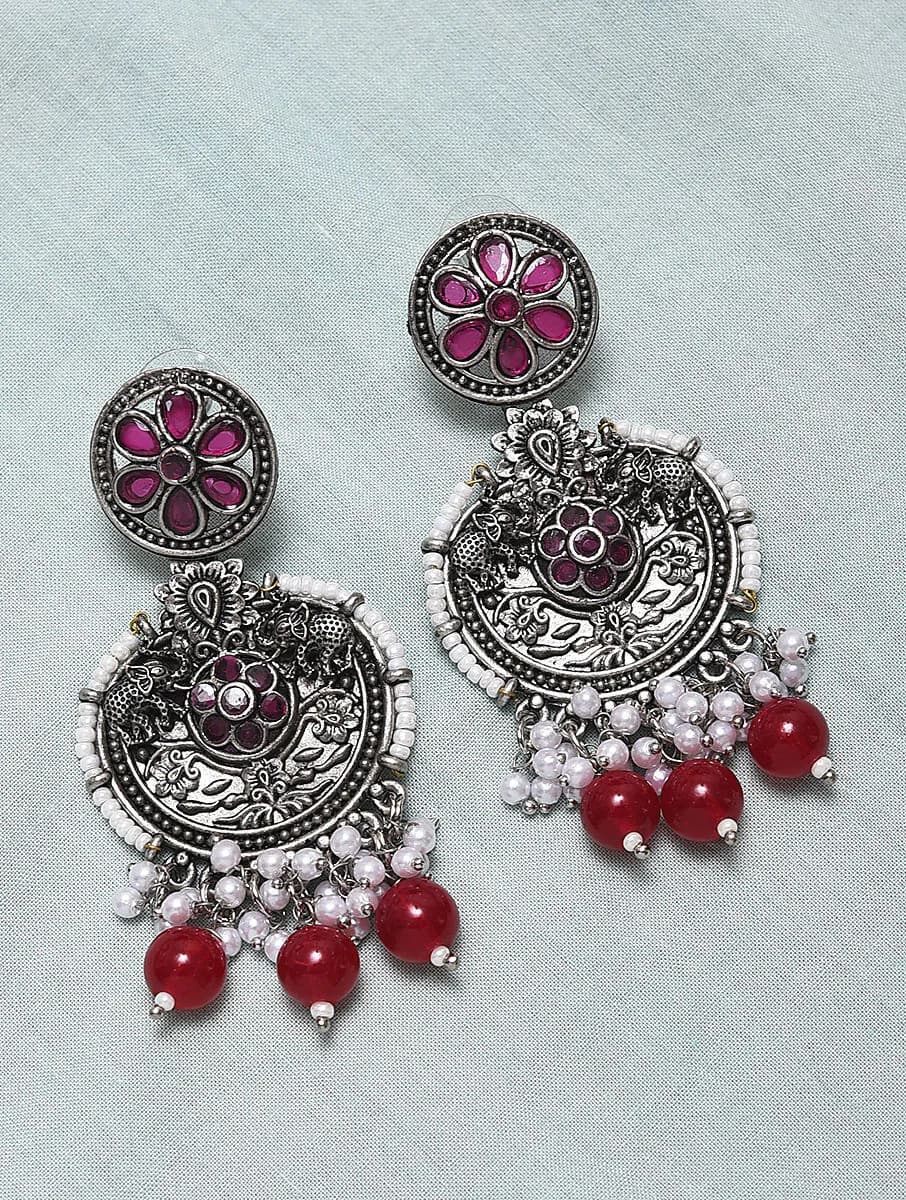 Women's Festive Wear Silver Plated Tribal Brass Dangler Earring