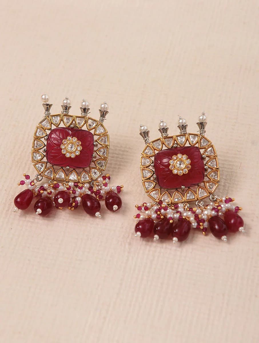 Women's Festive Wear Gold Plated Kundan Brass Top Earring
