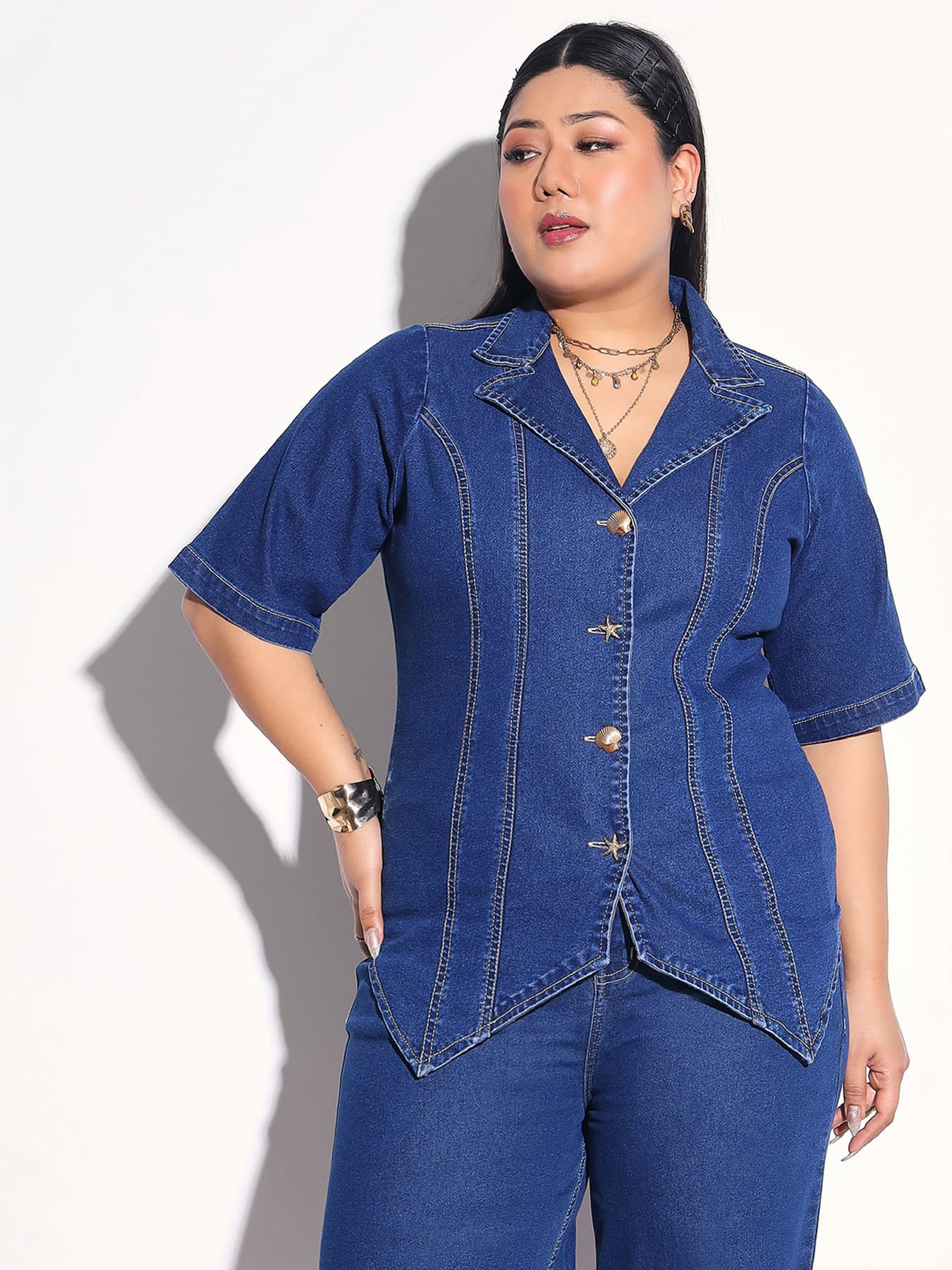 Women's Navy Casual Solid Regular Fit Co-ords Set