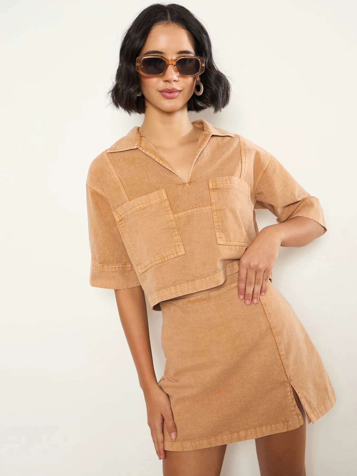 Women's Beige Casual Solid Regular Fit Co-ords Set