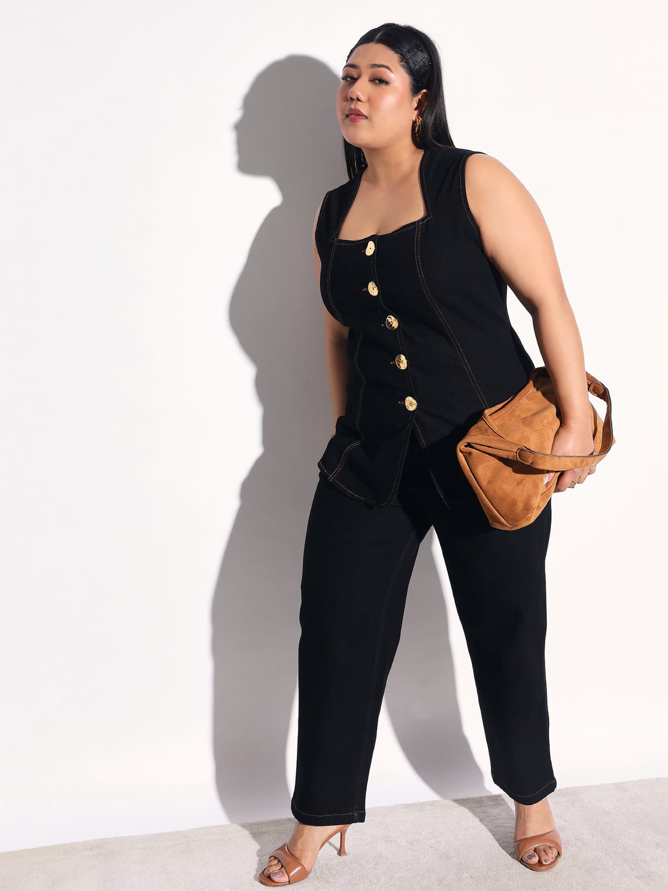 Women's Black Casual Solid Regular Fit Co-ords Set