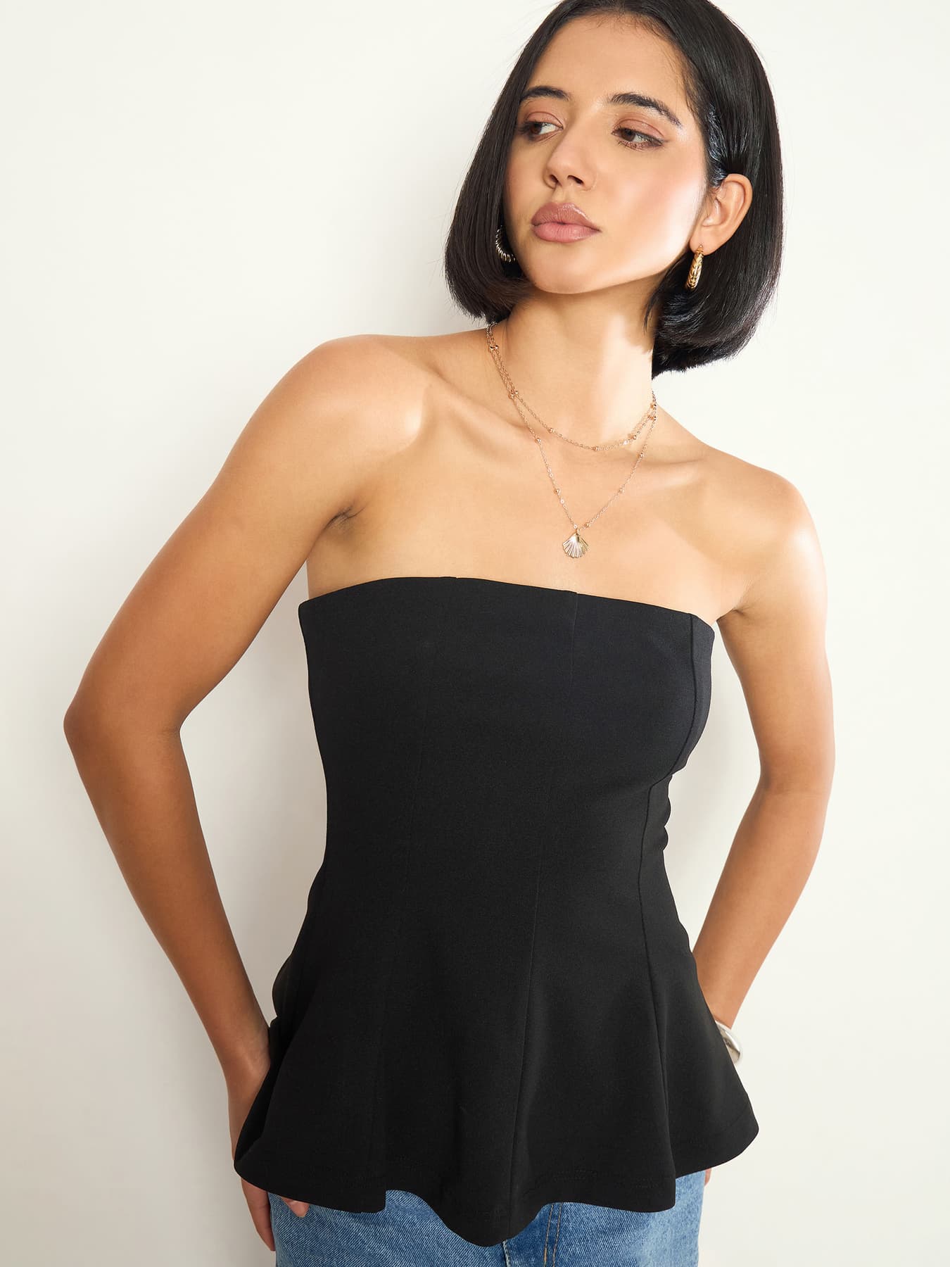 Women's Black Off Shoulder Peplum Top