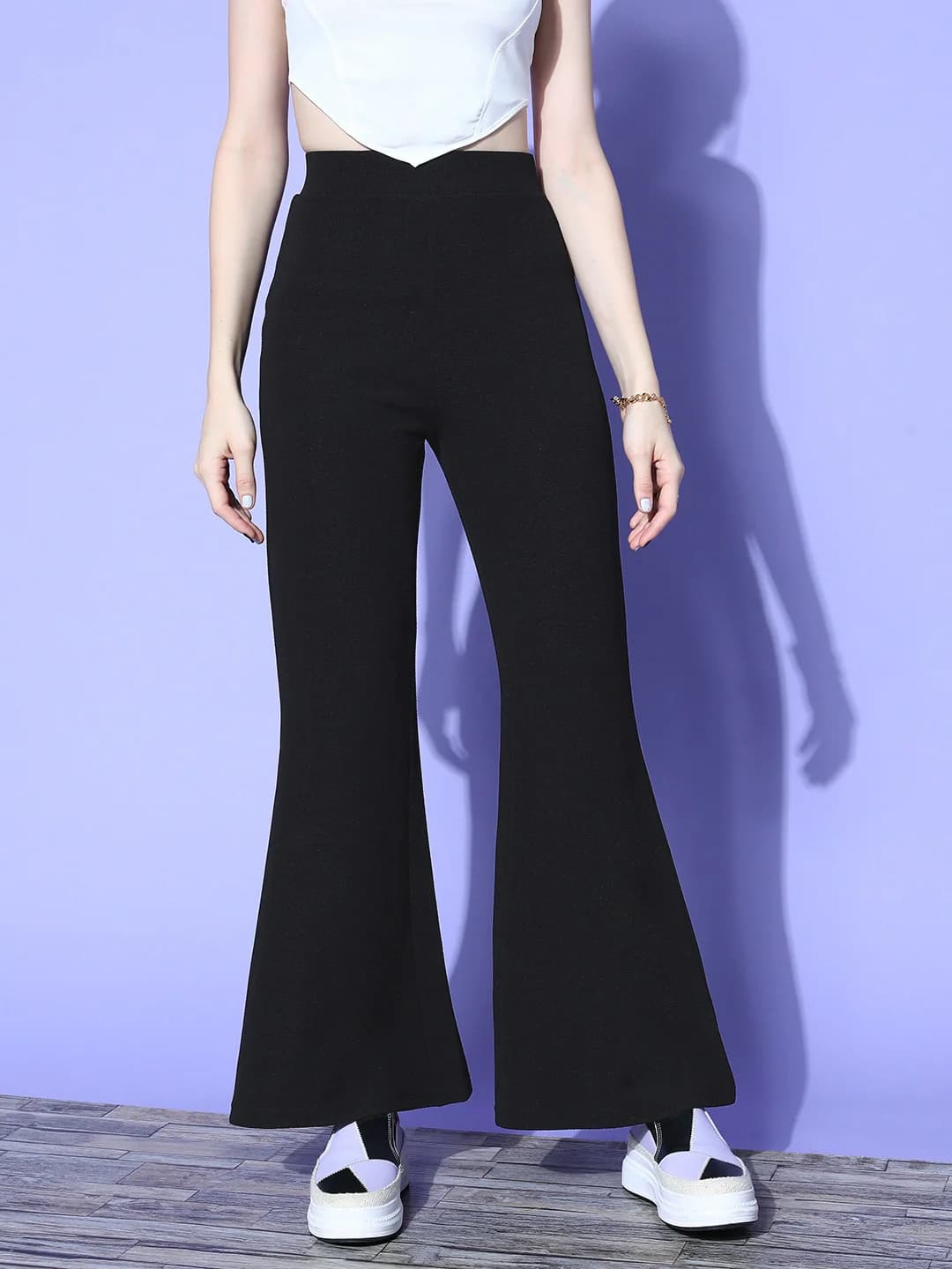 Women's Black Casual Solid Regular Fit High Rise Trouser