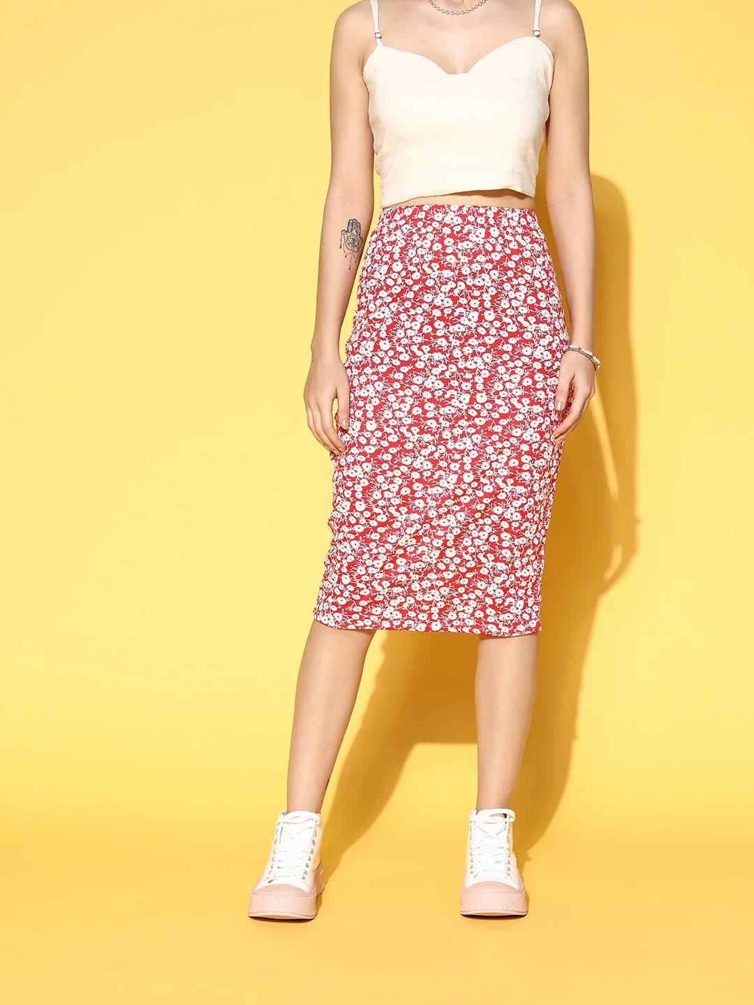 Women's Red Casual Printed Regular Fit High Rise Skirt